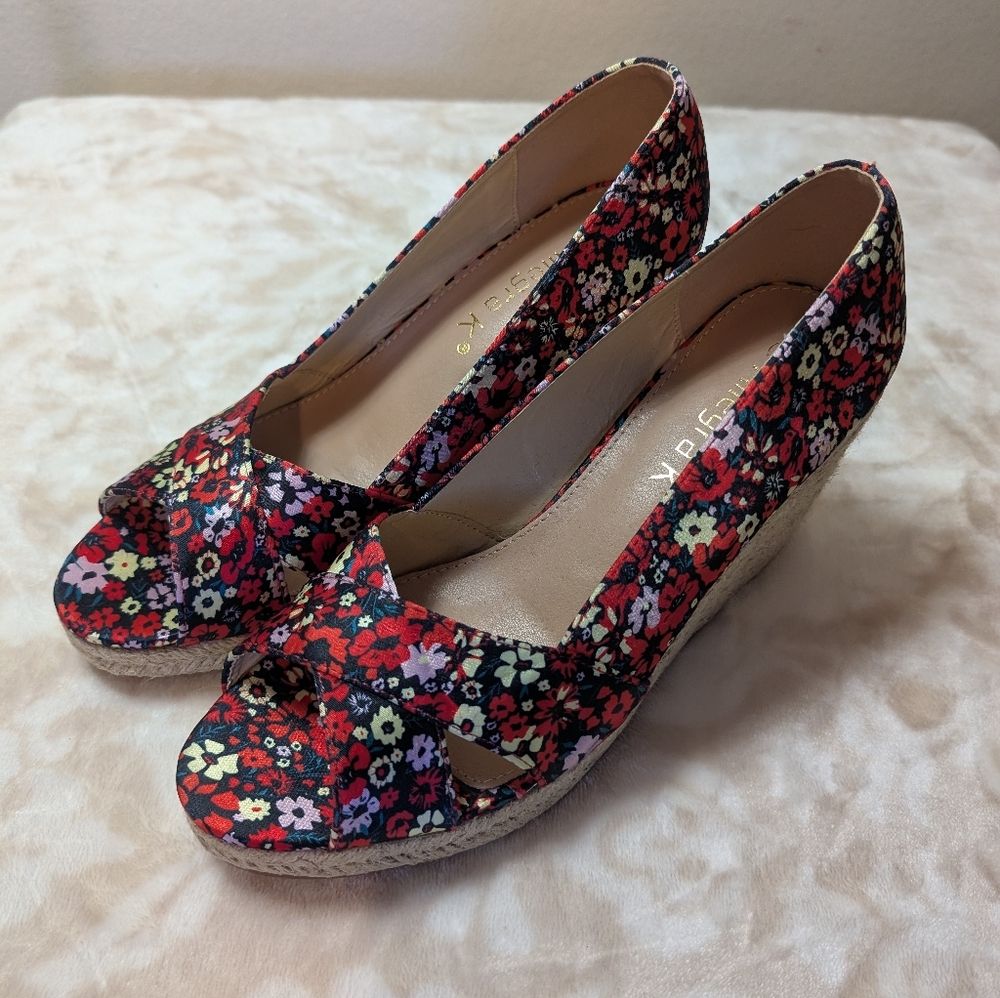 Allegra K Floral Wedge Peep Toe Shoes Size 9 1/2